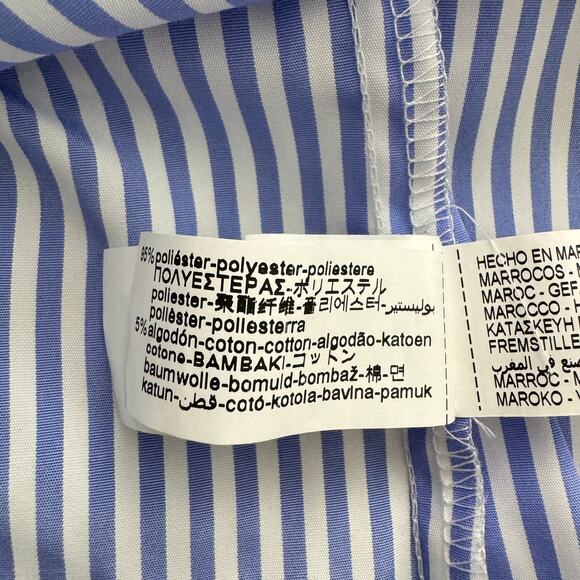 ZARA Shirt Womens Large Blue Striped Poplin Contrasting Buttons Lightweight - Picture 11 of 11
